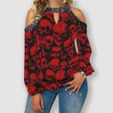 Halloween Print Off-the-shoulder Long-sleeved T-shirt