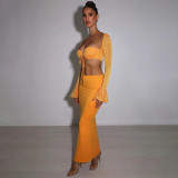 Sexy Versatile Slim Solid Color Hip-covering Long Skirt