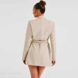 Fashionable And Elegant Lapel Lace-up Mid-length Coat