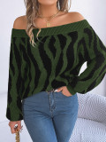 Autumn And Winter Casual One-line Collar Off-shoulder Lantern Sleeve Sweater