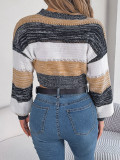 Autumn And Winter Casual Color-blocked Lantern Sleeves And Navel-baring Sweater