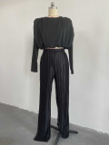 Casual Long-sleeved Shirt Pleated [ants Two-piece Set