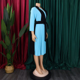 Stylish Colorblock Lace-up Pleated Dress