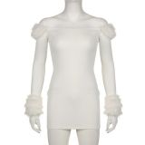 Autumn Word-neck Long-sleeved Chest-wrapped Slim Fit Plush Dress