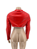 Motorcycle Style PU Leather Spliced Line Short Jacket