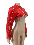 Motorcycle Style PU Leather Spliced Line Short Jacket