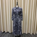 New Long Sleeve High Waist Printed Plus Size Dress