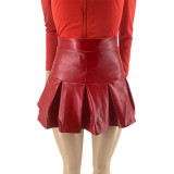 Casual Dance Party Sexy High Stretch Pleated Leather Skirt