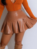 Casual Dance Party Sexy High Stretch Pleated Leather Skirt