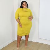 Sexy Solid Color Hollow Plus Size Dress