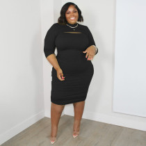 Sexy Solid Color Hollow Plus Size Dress