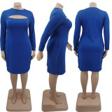 Sexy Solid Color Hollow Plus Size Dress