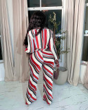 Fashionable Printed Casual Striped Wide-leg Pants Two-piece Set
