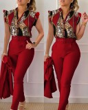 Fashionable V-neck Sleeveless Printed Shirt Suit