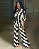 Fashionable Printed Casual Striped Wide-leg Pants Two-piece Set