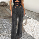 Sexy Knitted Ripped Hollow Waist Revealing Bootcut Trousers