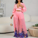 V-neck Chiffon Lantern Sleeve Top, Pleated Wide-leg Pants Two-piece Set