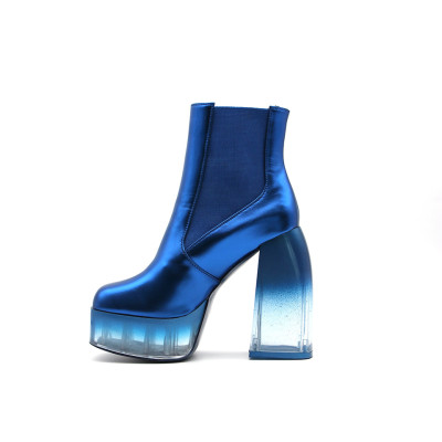 Gradient Transparent Heel Patent Leather Platform Boots