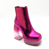 Gradient Transparent Heel Patent Leather Platform Boots