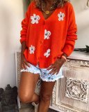 Fashionable Cardigan Embroidered V-neck Knitted Sweater