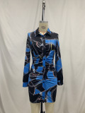 New Fashion Printed Lapel Dress