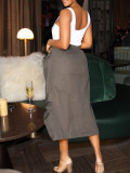 Fashionable Four-pocket Zippered Elastic Waist Skirt