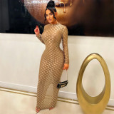 Solid Color Long Sleeve Sexy Slim Dress
