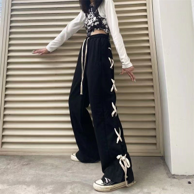 Casual Strappy Straight Wide Leg Pants