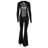 Sexy Backless Long-sleeved Slim Fit Butt Lift And Flared Jumpsuit