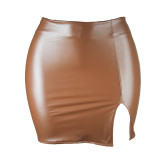 Sexy PU  Zpper Leather Skirt