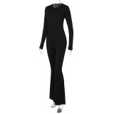 Sexy Backless Long-sleeved Slim Fit Butt Lift And Flared Jumpsuit