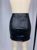 High Waisted Black Short PU Bag Hip Skirt