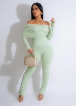 Sexy One-shoulder Elastic Slim Long-sleeved Solid Color Two-piece Set