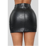 High Waisted Black Short PU Bag Hip Skirt