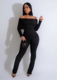 Sexy One-shoulder Elastic Slim Long-sleeved Solid Color Two-piece Set