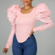 Fashion Tight Long Sleeve Puff Sleeve Bottoming Shirt