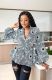 Printed Lace-Up Women's Lantern Sleeve V-Neck Long Sleeve Top