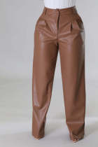 Autumn And Winter PU Women's Loose Wide-leg Pocket Casual Leather Pants