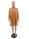 Solid Color Ruffle Sleeves Comfortable And Loose Dress