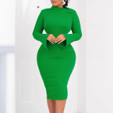 New Autumn And Winter Long-sleeved Slope Collar Solid Color Dress
