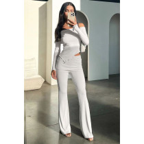 Irregular One-line Shoulder Lapel Flared Trousers Two-piece Set