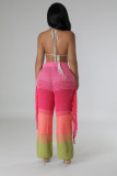 Casual Personalized Knitted Color-blocked Handhook Tassel Loose Straight Pants