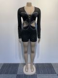 Sexy Perm Drilled Hollow Stretch See-through Jumpsuit