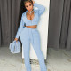 Solid Color Zippered Hooded Jacket With Casual Flared Pants Two-piece Set