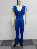 Solid Color See-through Elastic Bag Hip Jumpsuit