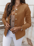 Solid Color Slim Fit Buttoned Long Sleeve Short Coat