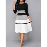 Printed Round Neck Half-sleeve Knitted A-line Dress