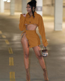 Sexy Women's Imitation Lamb Cotton Midriff-revealing Slit Skirt Two-piece Set