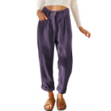 Casual Corduroy Loose High-waisted Wide-leg Pants