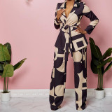 Casual Printed Lace-up Suit Straight Pants Suit